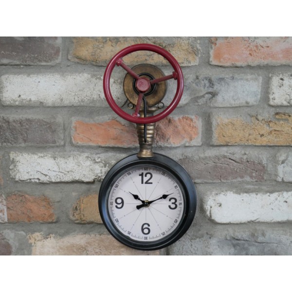Red Wheel Pipe Wall Clock