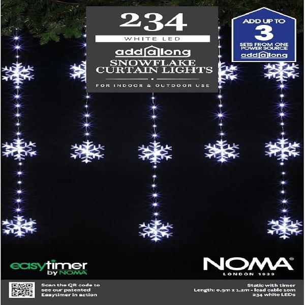 Noma Snowflake Wire Curtain Light, White, 234 LED'S