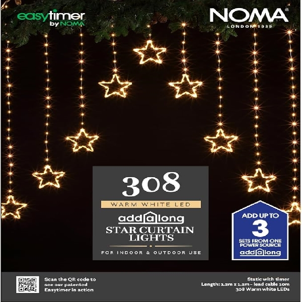 Noma Star Wire Curtain Light, Warm White, 308 LED'S