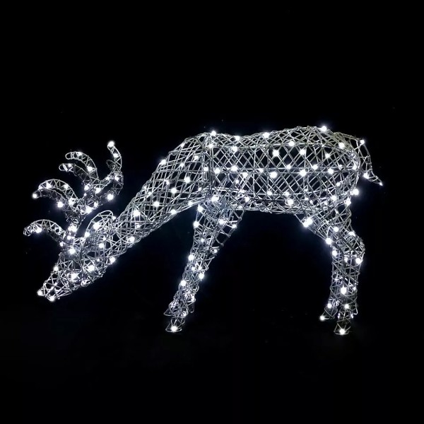 40cm White Wicker Grazing Stag