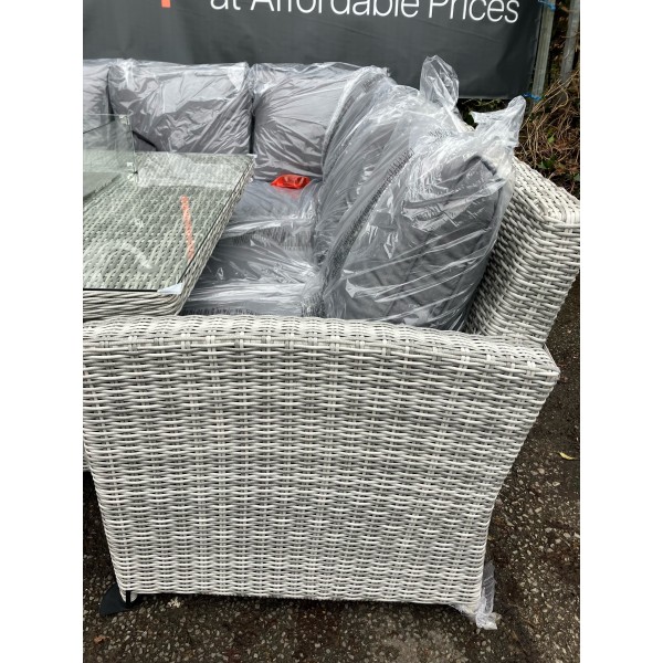 7 Seater Mixed Grey Rattan Corner Set with Firepit Table