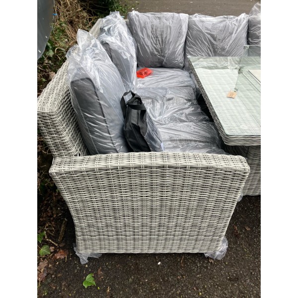 7 Seater Mixed Grey Rattan Corner Set with Firepit Table