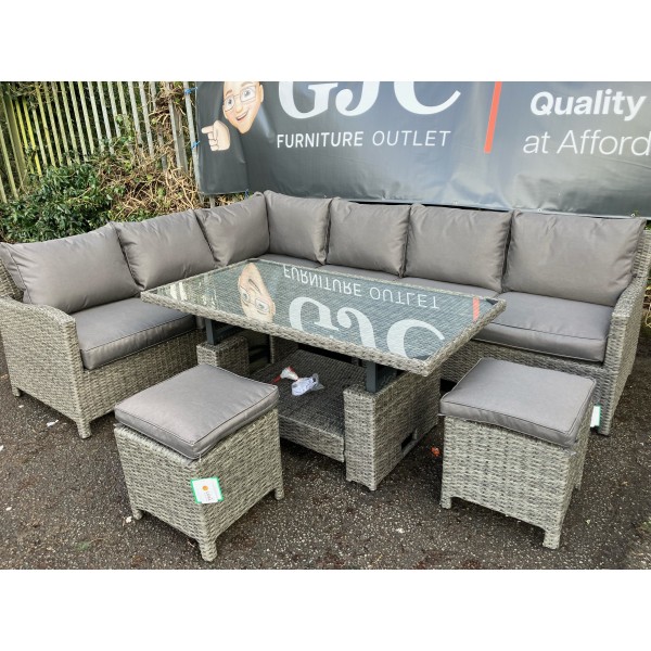 9 Seater Mixed Grey Rattan Corner Set with Adjustable Table