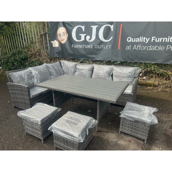 Grey 9 Seater Corner Dining Set with Wood Effect Table Top