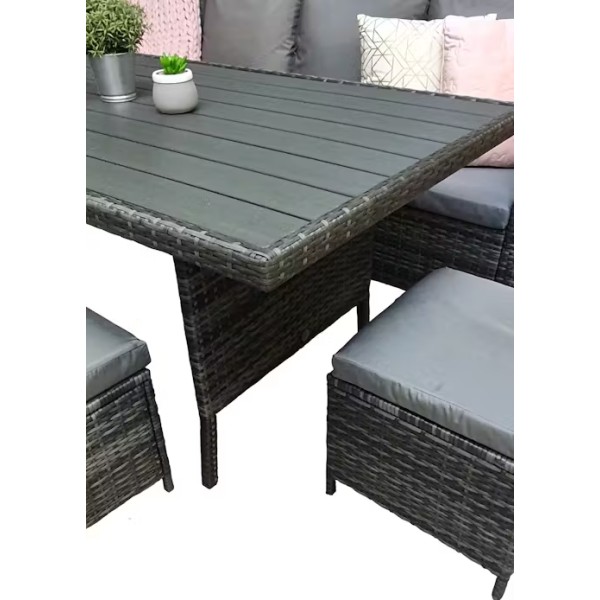 Grey 9 Seater Corner Dining Set with Wood Effect Table Top