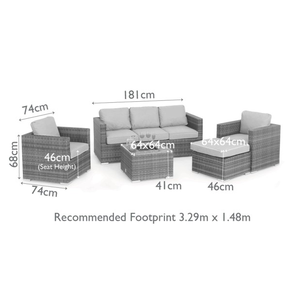 Maze Rattan Grey Georgia 3 Seater Sofa with Ice Bucket