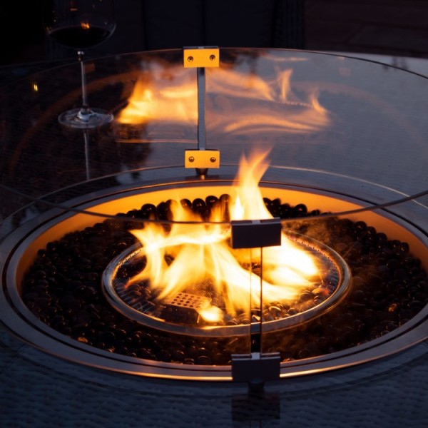 Maze Rattan Brown Oxford 8 Seater Round Fire Pit Dining Set with Venice Chairs