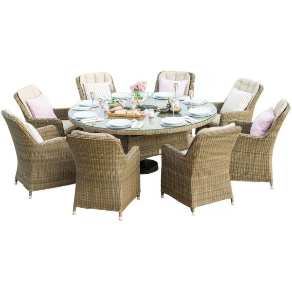 Maze Rattan Brown Oxford 8 Seater Round Fire Pit Dining Set with Venice Chairs