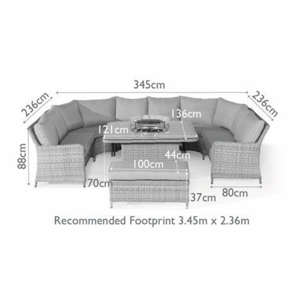 Maze Rattan Oxford Royal U-Shaped Sofa Set with Fire Pit