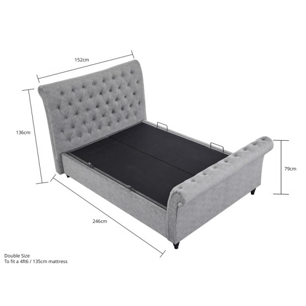 Oxford Double Silver Velvet Bed