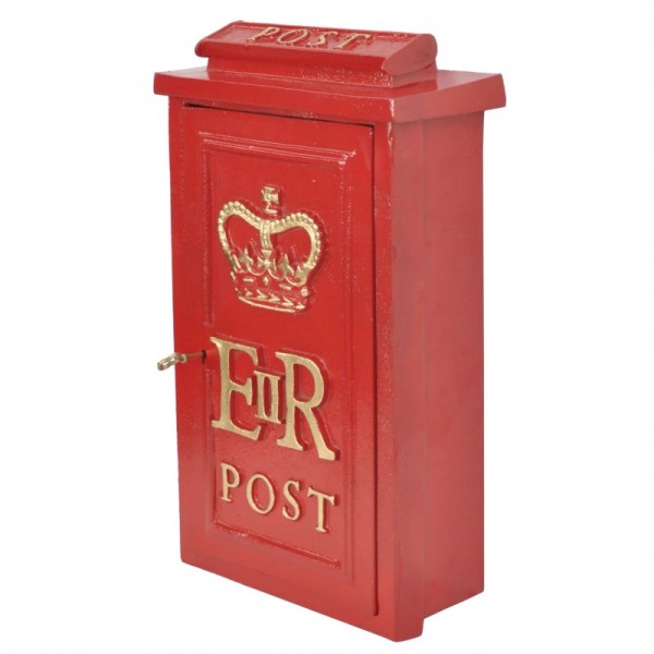 Replica Royal Mail ER Red Wall Postbox - Cast Iron - Lockable with Keys